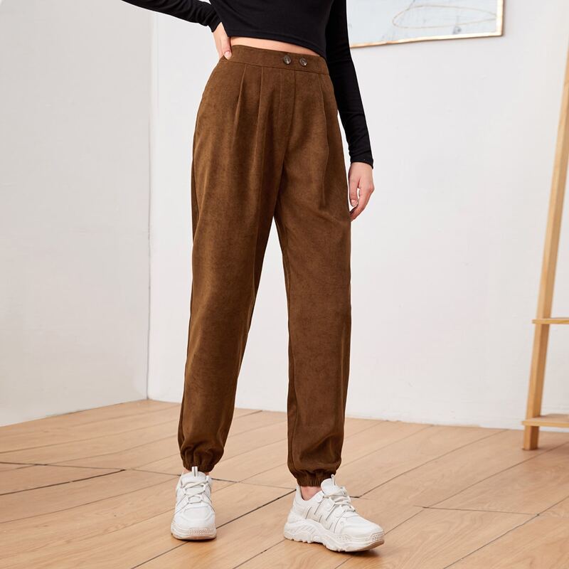 

Solid Pleated Joggers, Coffee brown