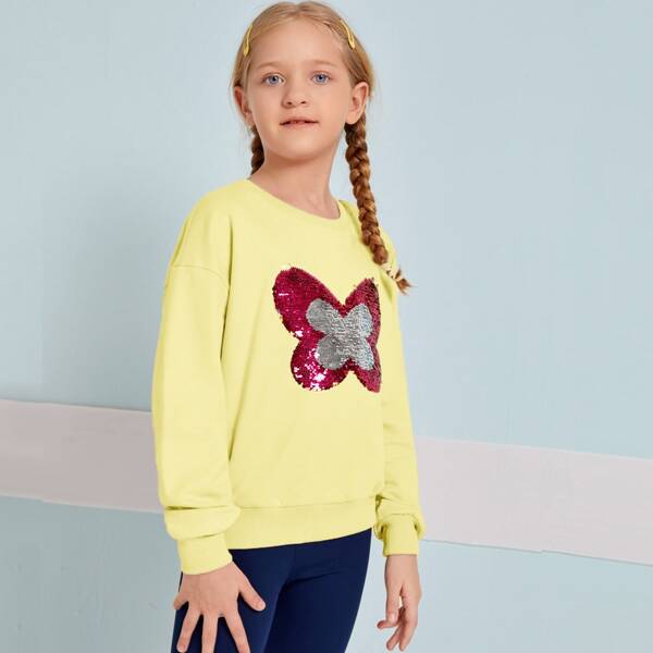

Girls Butterfly Reversible Sequin Patched Sweatshirt, Yellow