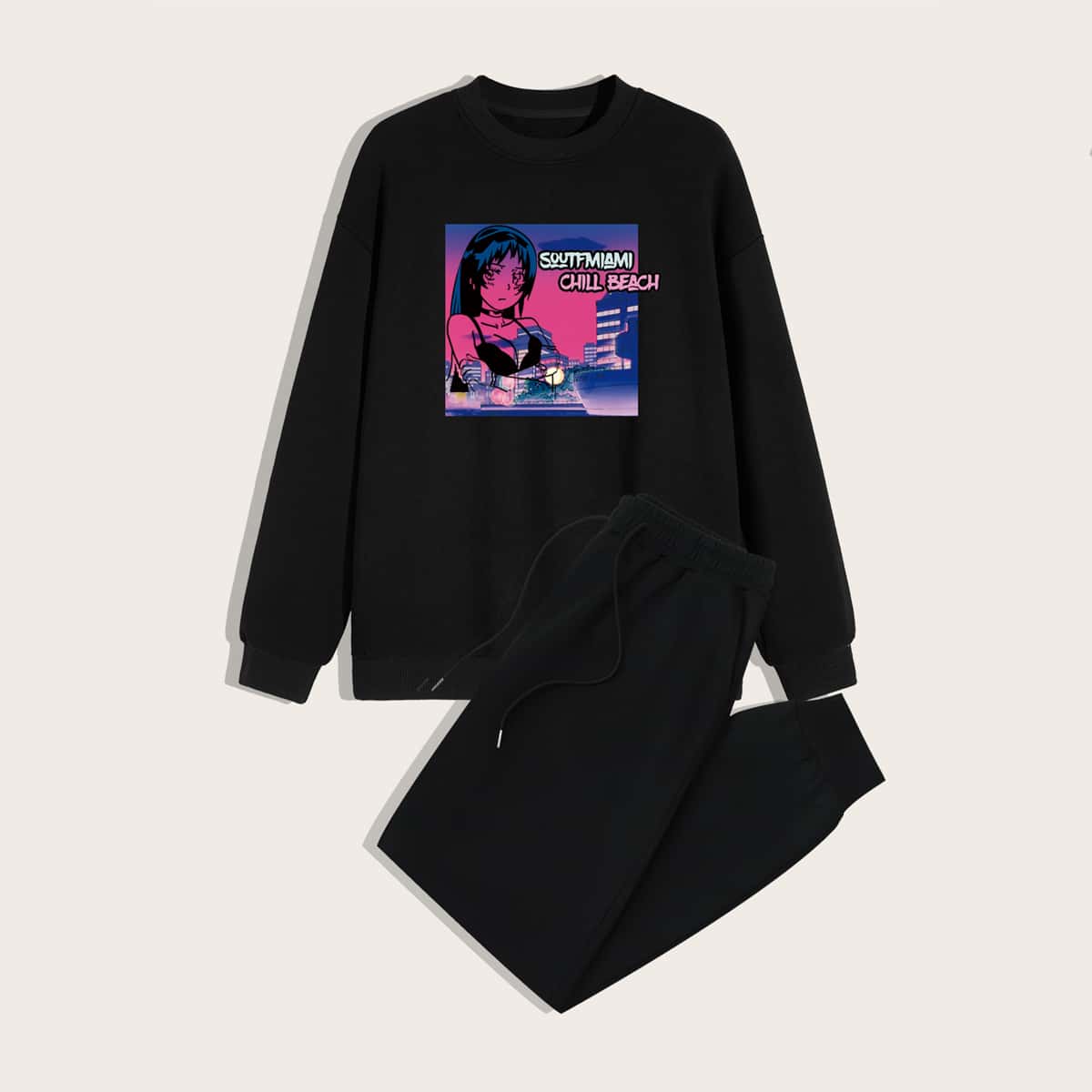 

Guys Figure Graphic Sweatshirt & Drawstring Pants, Black