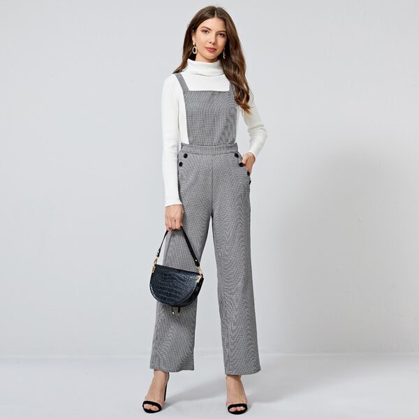 

Slant Pocket Houndstooth Overalls Without Bag, Grey