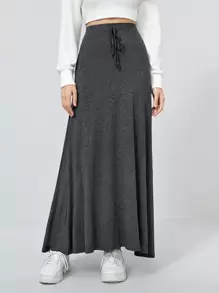 Mulvari Tie Waist Maxi Skirt - Dark Grey - View 1