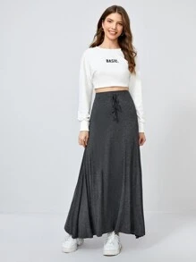 Mulvari Tie Waist Maxi Skirt - Dark Grey - View 3