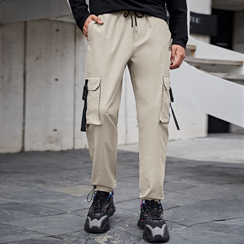 

Guys Flap Pocket Side Drawstring Waist Pants, Khaki