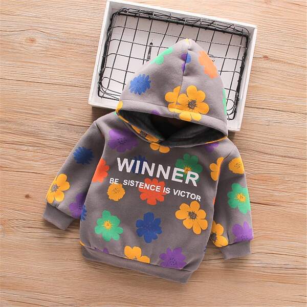 

Toddler Girls Slogan & Floral Print Hoodie, Multicolor
