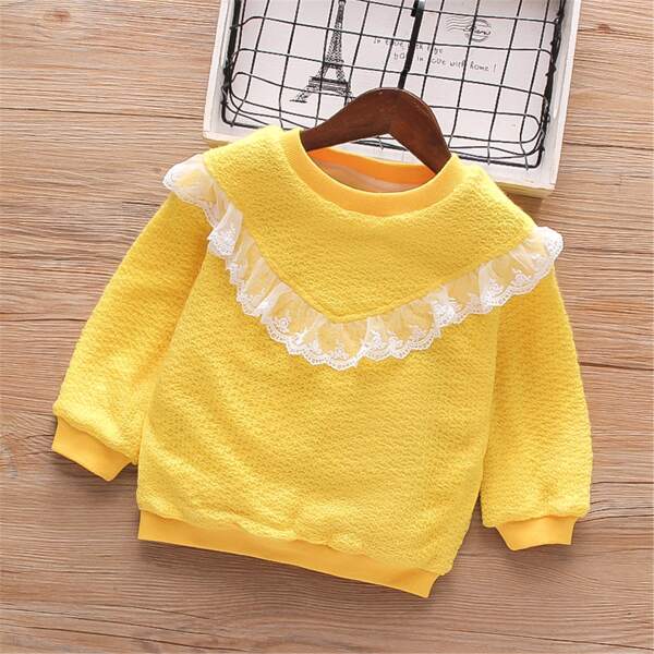 

Toddler Girls Lace Trim Sweatshirt, Yellow