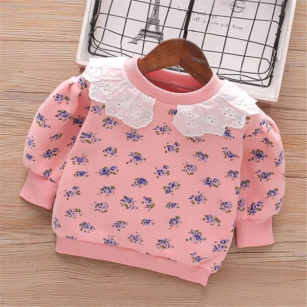 

Toddler Girls Eyelet Embroidery Allover Floral Sweatshirt, Pink