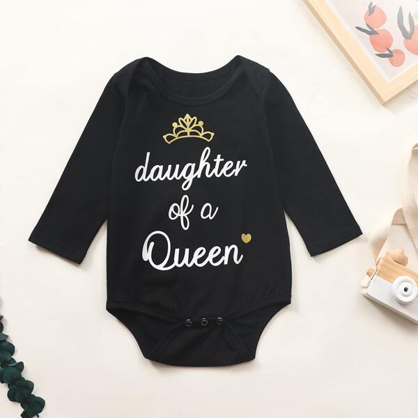 

Baby Girl Slogan Graphic Bodysuit, Black