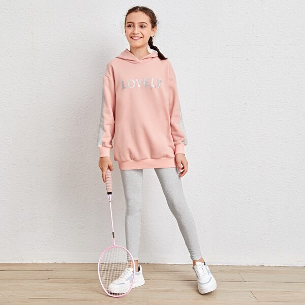 

Girls Letter Graphic Hoodie & Leggings Set, Multicolor