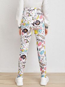 SHEIN 女孩字母和卡通圖案緊身褲 - 彩色 - 查看 2