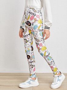 SHEIN 女孩字母和卡通圖案緊身褲 - 彩色 - 查看 4
