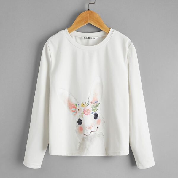 

Girls Rabbit Print Tee, White