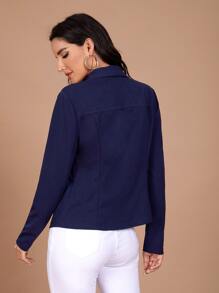 SHEIN Privé Shawl Collar Solid Blazer - Navy Blue - View 2