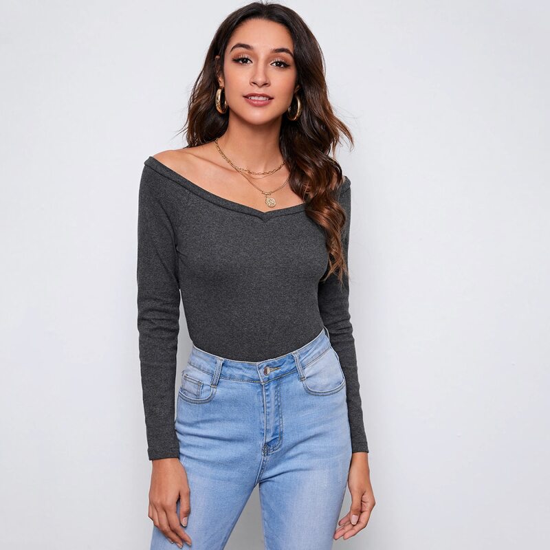 

Off Shoulder Solid Top, Dark grey