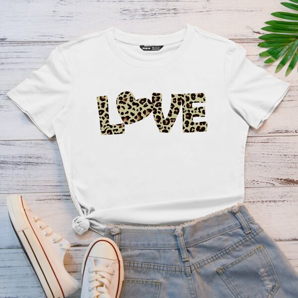 

Leopard Letter Graphic Tee, White