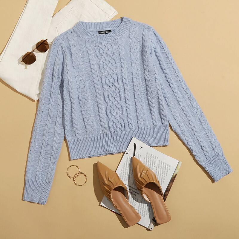 

Solid Cable Knit Sweater, Dusty blue