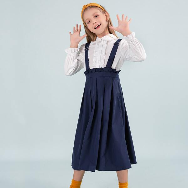 

Girls Paper Bag Waist Pinafore Skirt, Navy blue