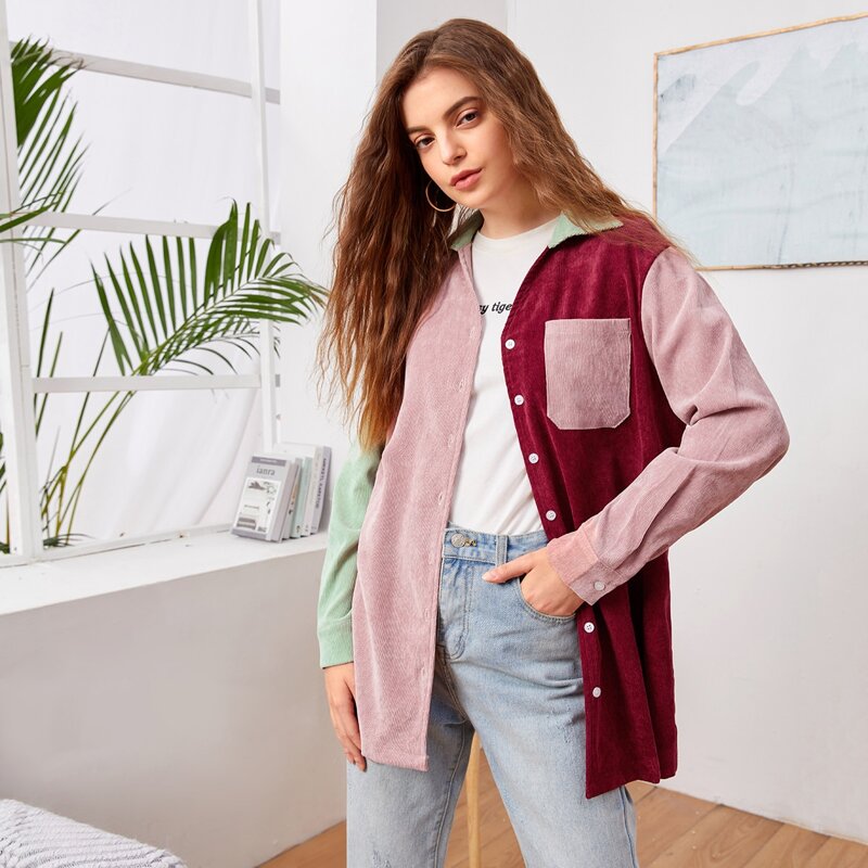 

Colorblock Corduroy Overshirt, Multicolor