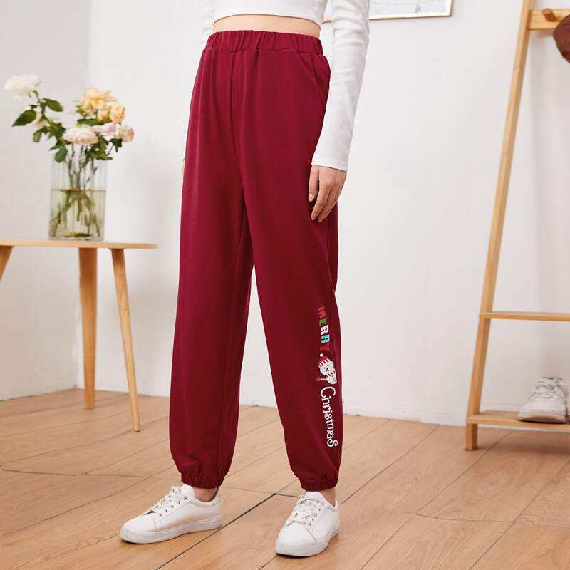 

Christmas Snowman Print Joggers, Burgundy