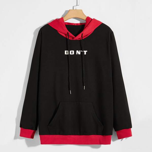 

Men Letter Graphic Drawstring Hoodie, Black