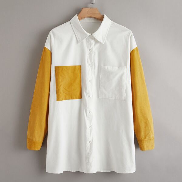 

Plus Contrast Panel Button Through Blouse, White