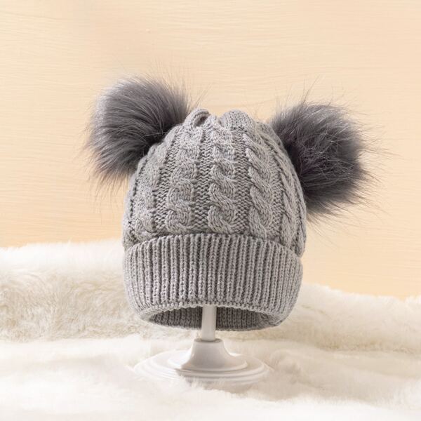 

Toddler Kids Pom-pom Decor Beanie, Grey