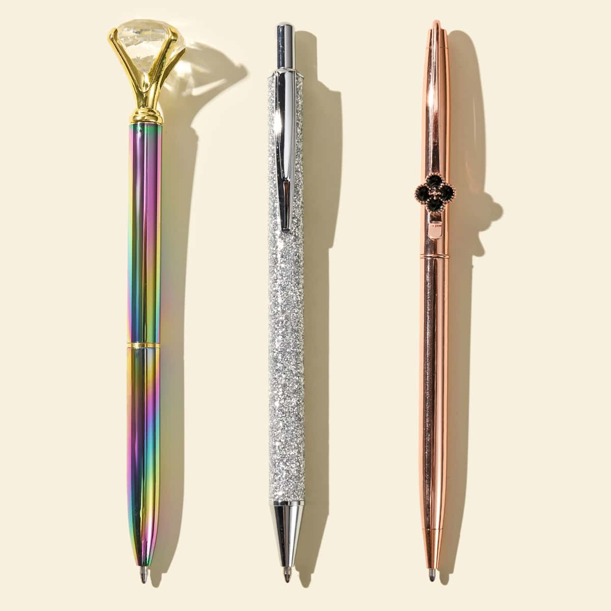 

3pcs Glitter Ballpoint Pen Set, Black