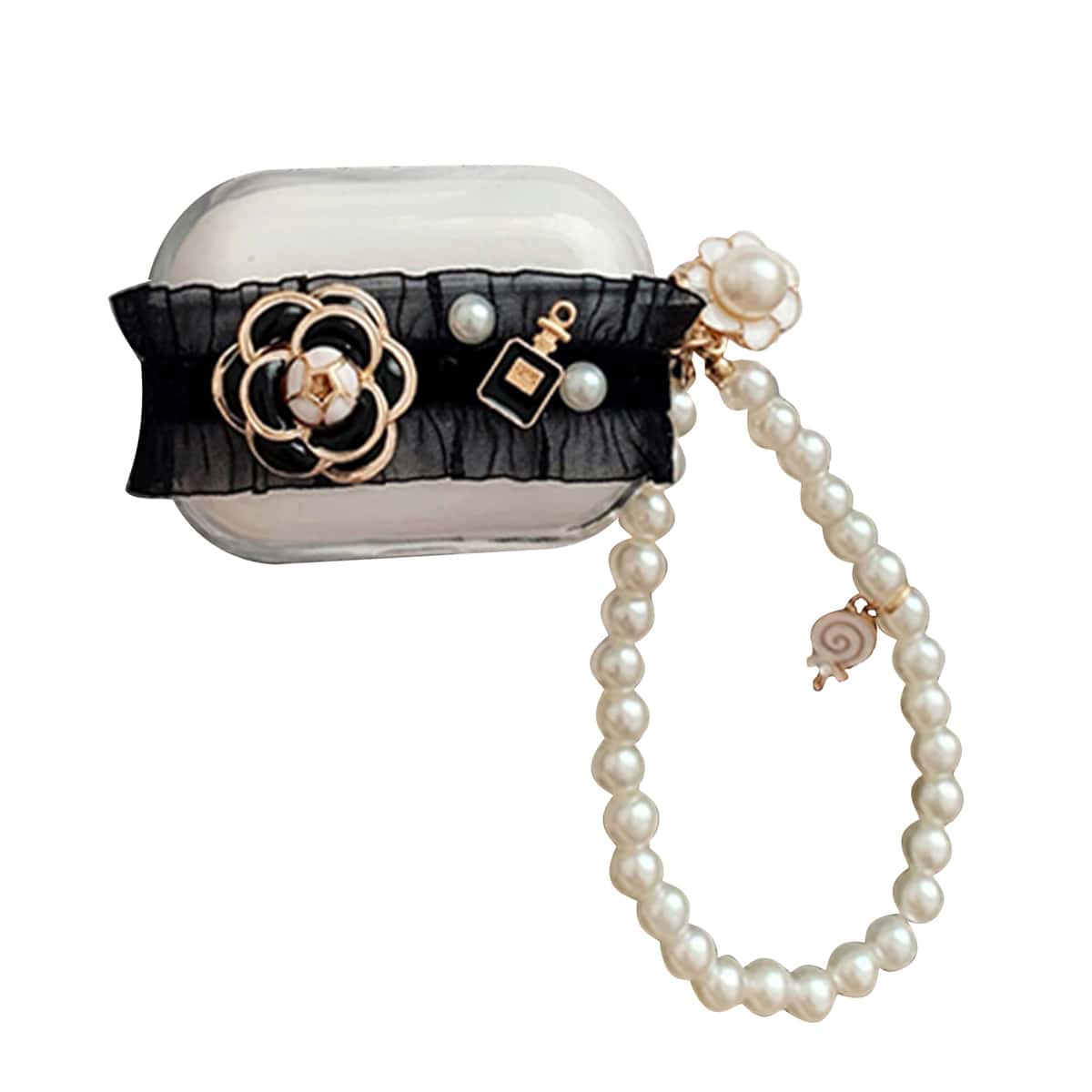

Faux Pearl & Flower Decor AirPods Case, Clear