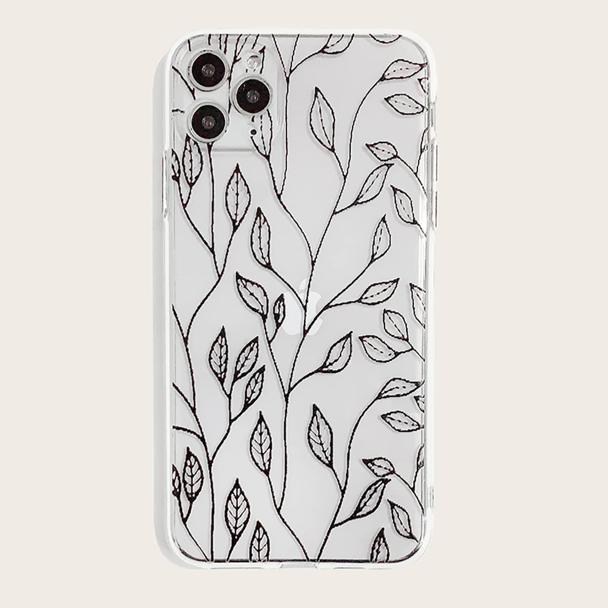 

Leaf Print Transparent iPhone Case, Black clear