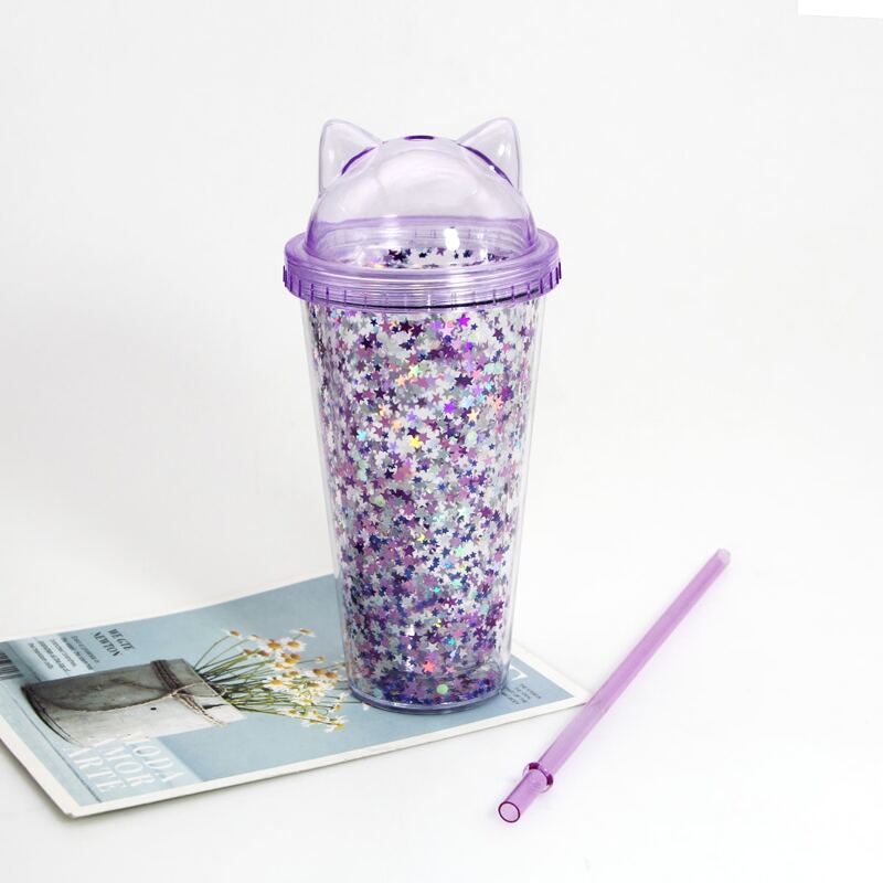 

1pc Sequin Cat Straw Bottle, Purple
