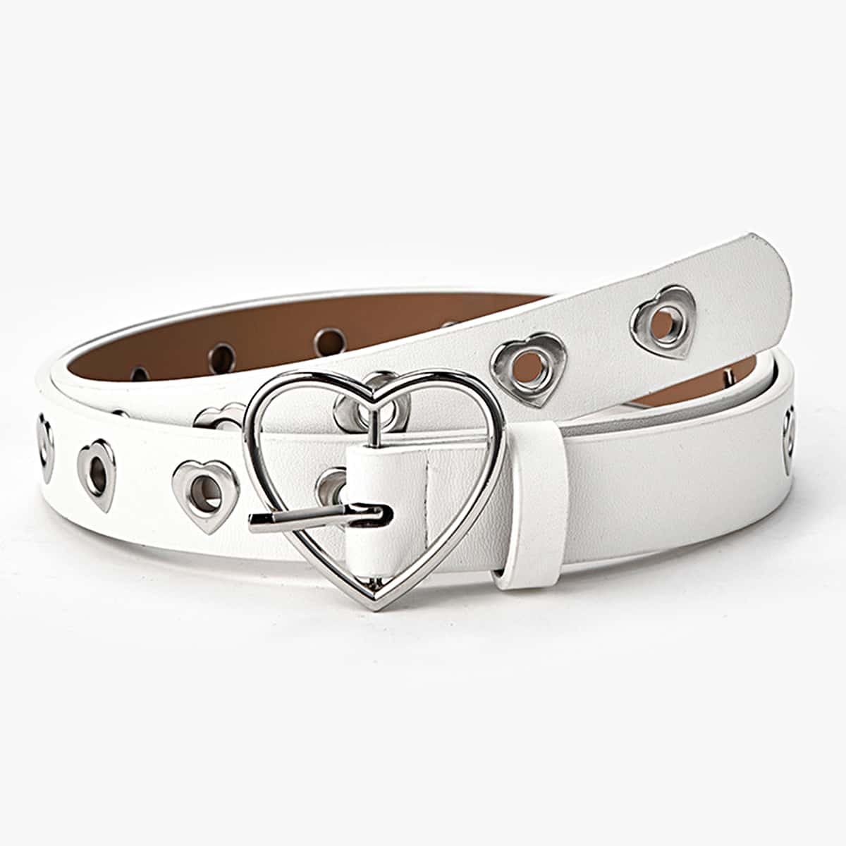 

Heart Grommet Buckle Belt, White
