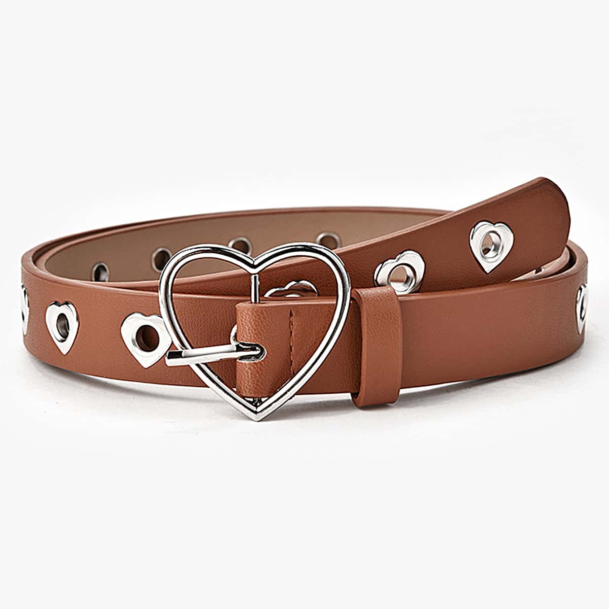 

Heart Grommet Buckle Belt, Brown