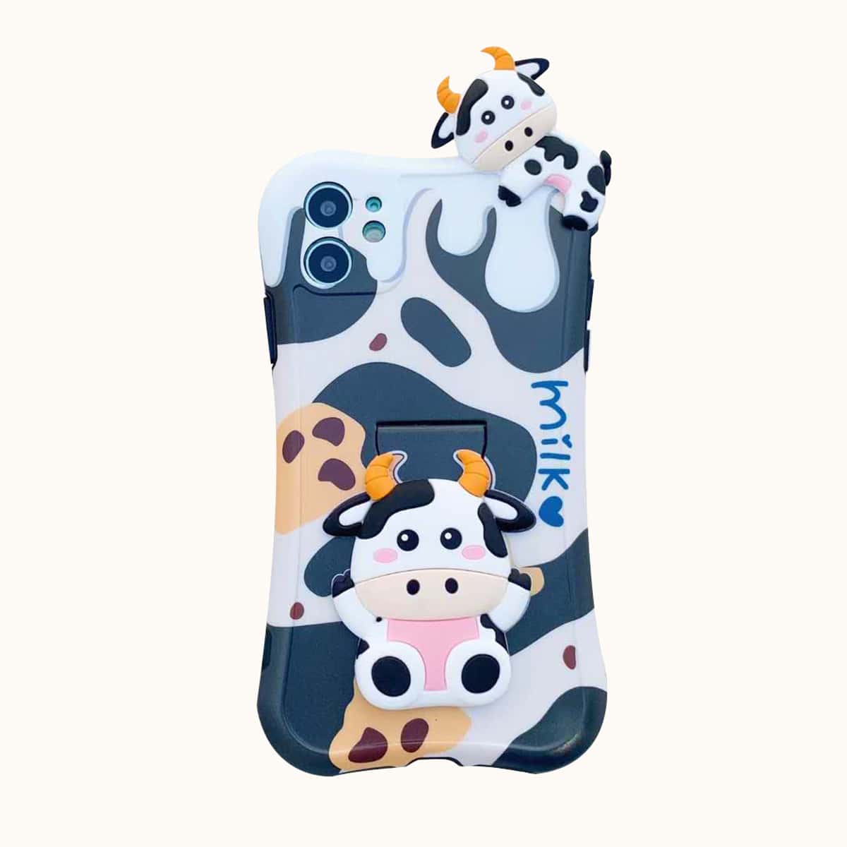 

3D Cow Design iPhone Case With Holder, Multicolor