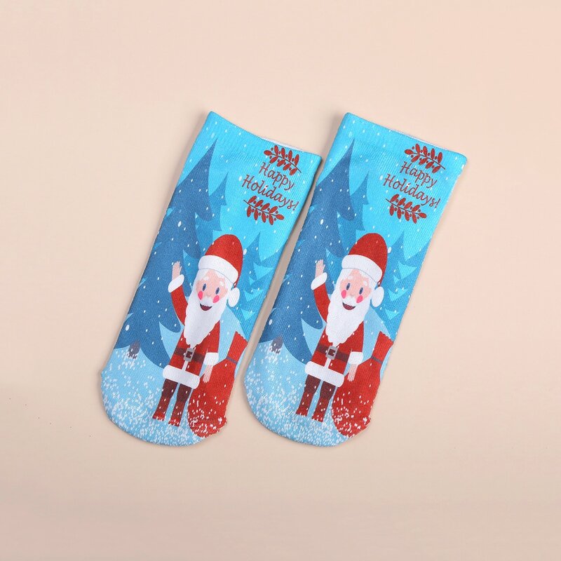 

1pair Christmas Santa Claus Ankle Socks, Blue