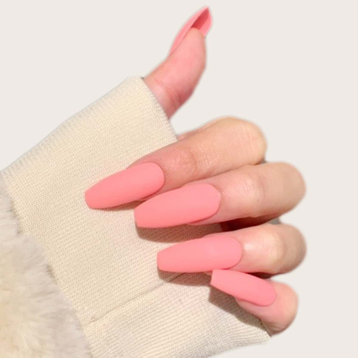 

24pcs Solid Fake Nail & 1sheet Tape, Pink