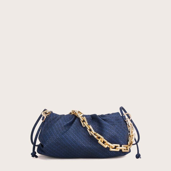

Woven Pattern Chain Ruched Bag, Blue