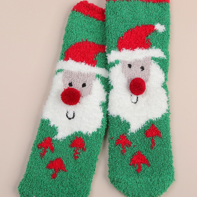 

Christmas Pattern Fuzzy Socks, Green