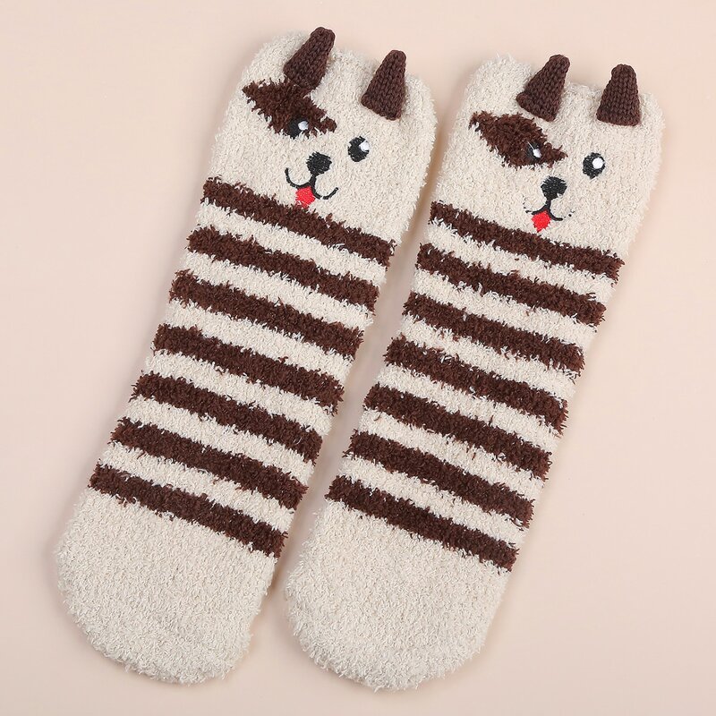

Cartoon Dog Stripe Fuzzy Socks, Beige