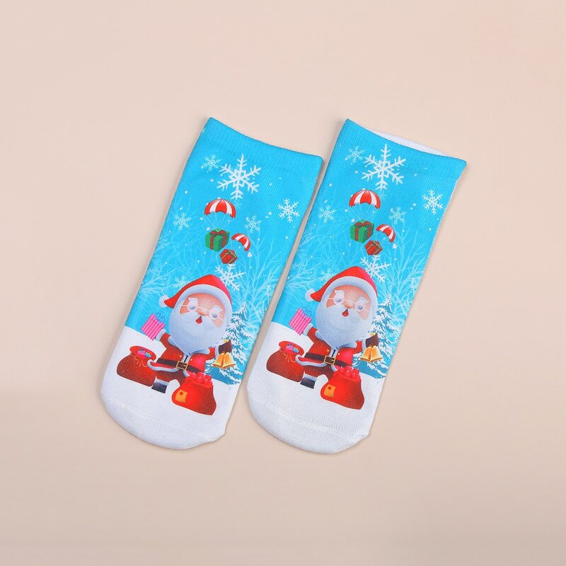 

1pair Christmas Santa Claus Ankle Socks, Blue