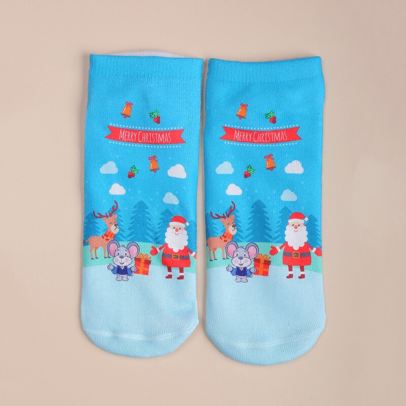 

1pair Christmas Pattern Ankle Socks, Blue