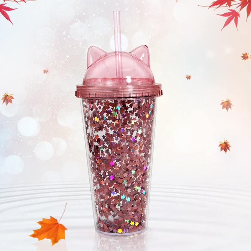 

1pc Sequin Cat Straw Bottle, Pink