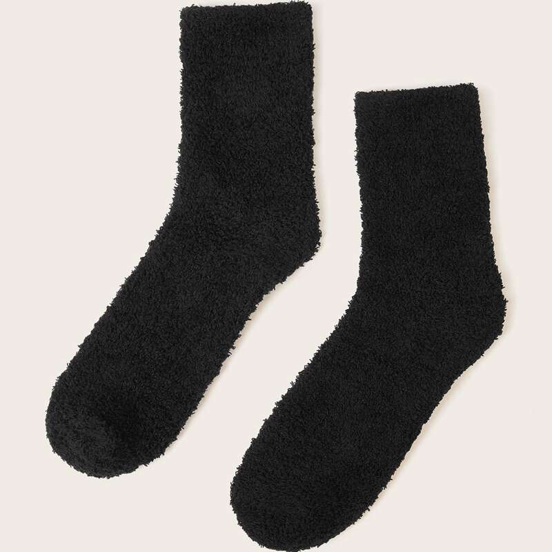 

Simple Fuzzy Crew Socks, Black