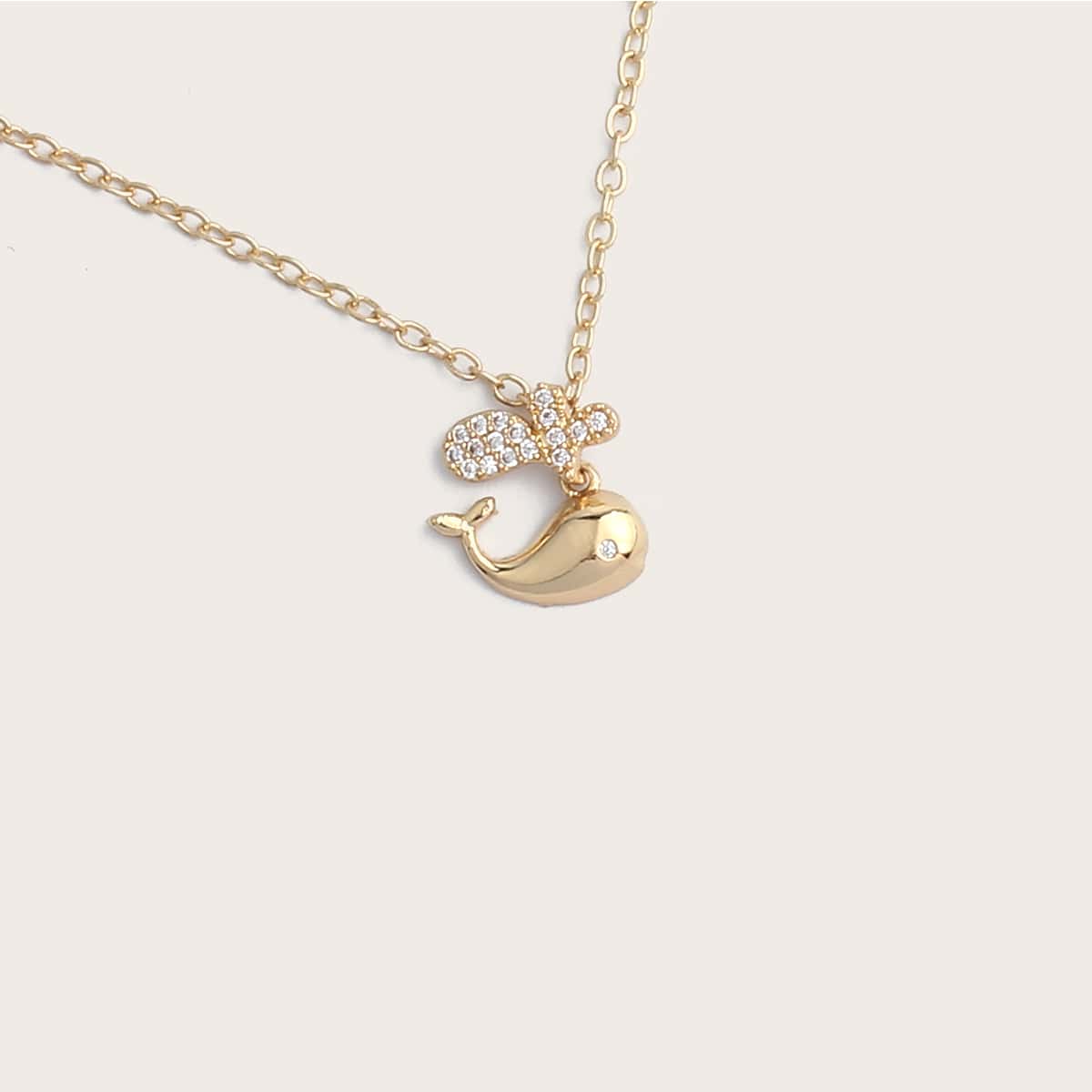 

Rhinestone Whale Pendant Necklace, Gold