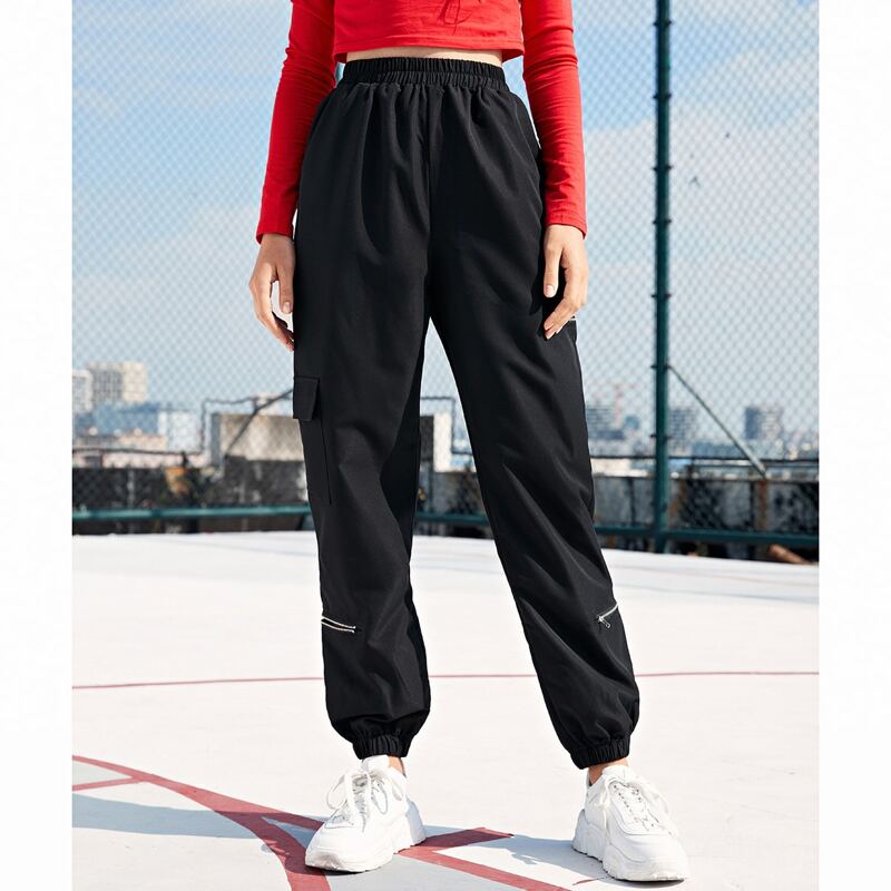 

High Waist Cargo Pants, Black
