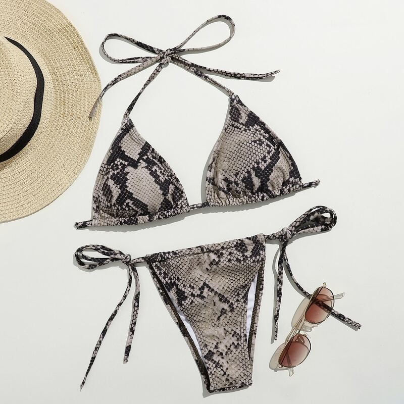 

Snakeskin Tie Side Bikini Swimsuit, Multicolor