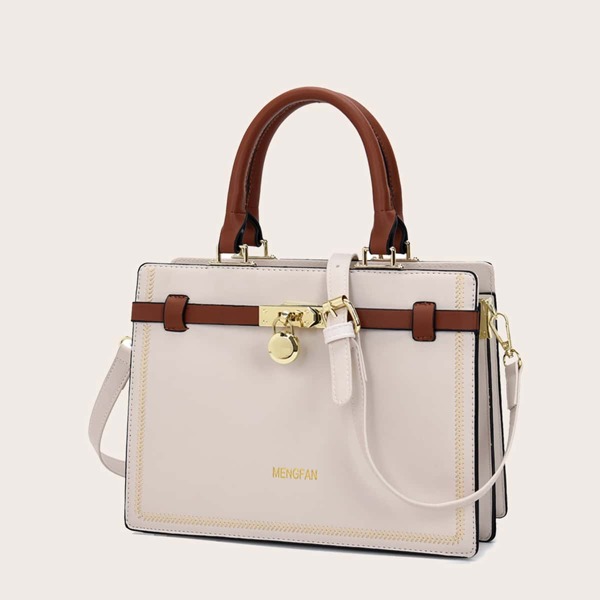 

Stitch Detail Top Handle Tote Bag, Beige