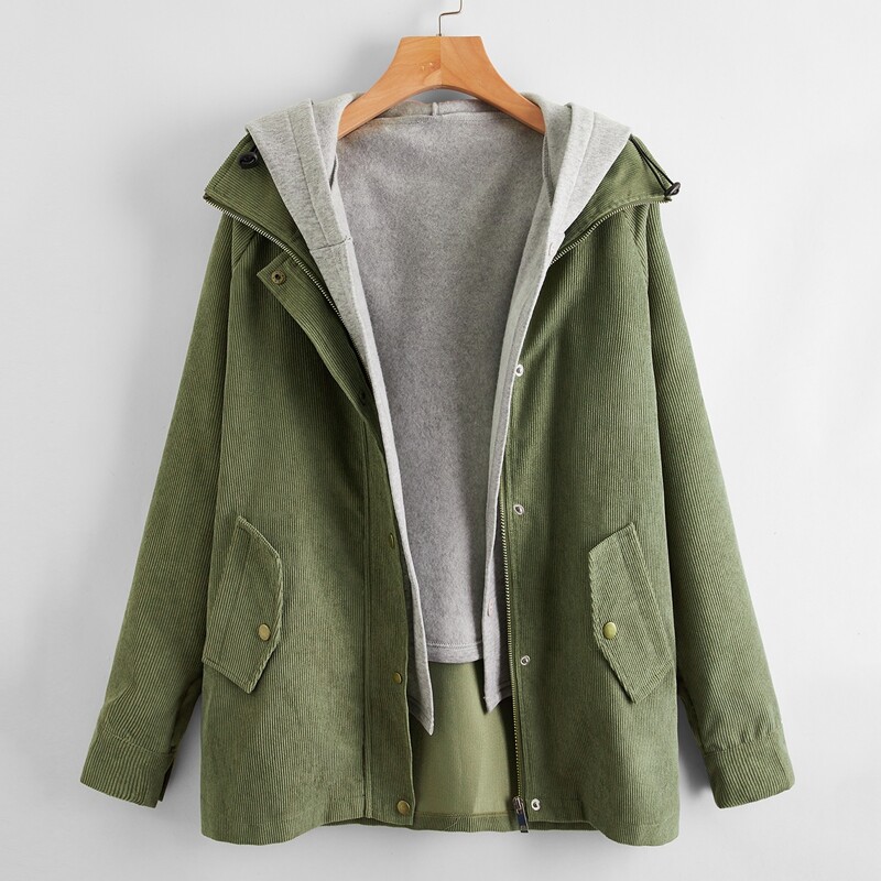 

2 In 1 Hooded Utility Coat, Army green