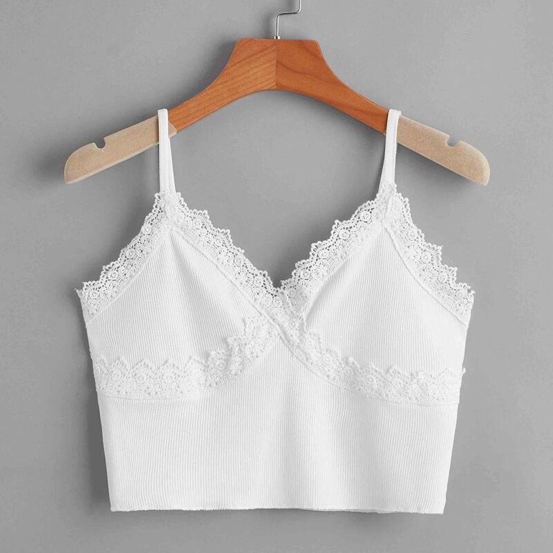 

Contrast Lace Crop Cami, White