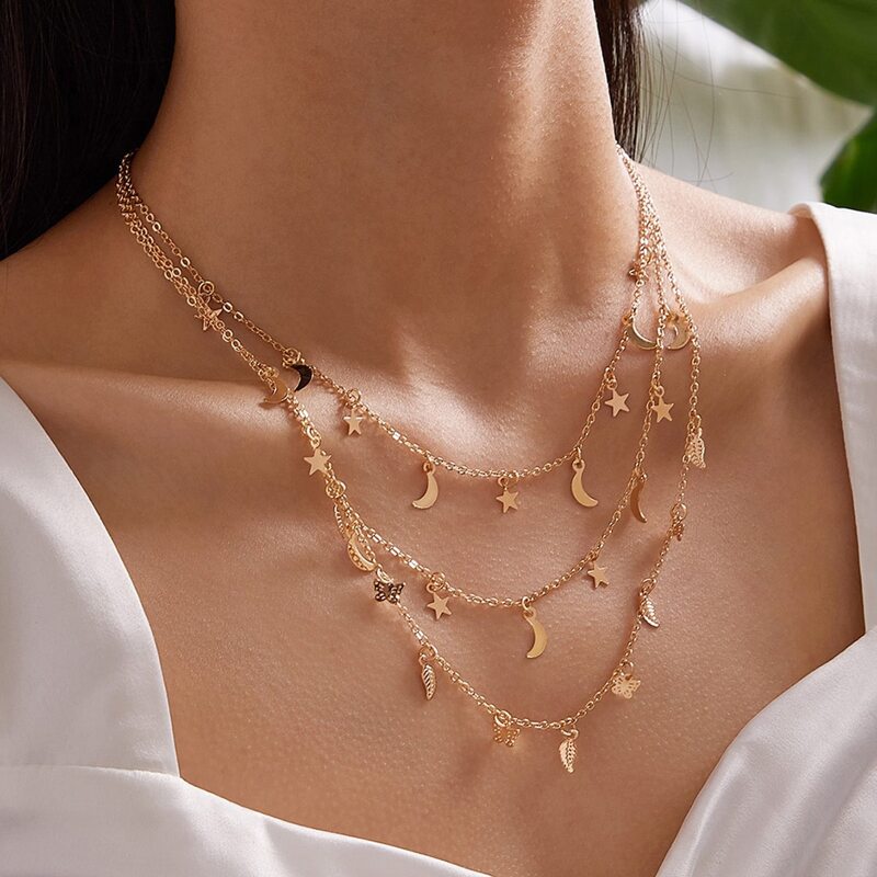 

Star & Moon Decor Layered Necklace, Gold