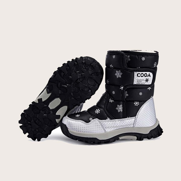 

Girls Snowflake Print Snow Boots, Black