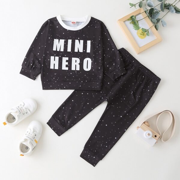 

Baby Boy Letter Graphic Sweatshirt & Sweatpants, Black